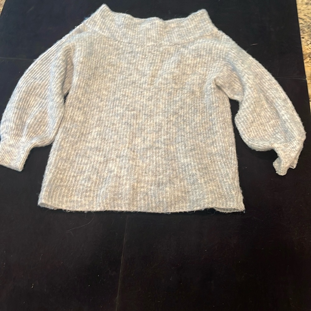 Cloth sweater, wide neck, balloon sleeves, blueish/gray color, very soft, size S